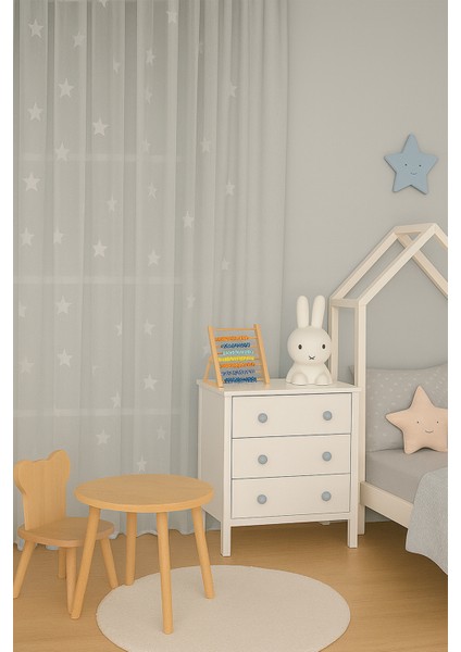 Beyaz Yıldızlı Tül Perde, Unısex Çocuk Odası, Sık Pile, Düz, Sade, Tül Perde, Kornişli, Beyaz fiyatları