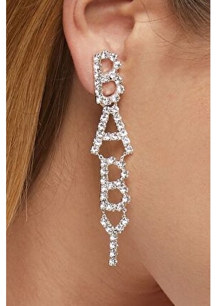 Kadın Baby Harf Zirkon Taşlı Model Sallantılı Gümüş Pırlanta Abiye Elbise Düğün Parti Balo Söz Küpe