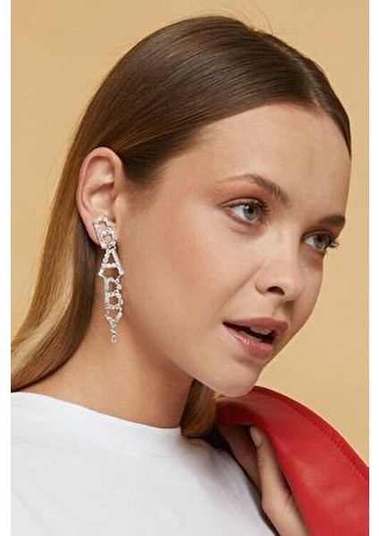 Kadın Baby Harf Zirkon Taşlı Model Sallantılı Gümüş Pırlanta Abiye Elbise Düğün Parti Balo Söz Küpe