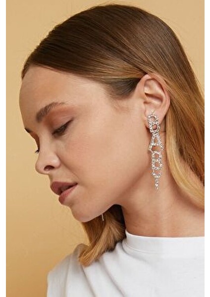 Kadın Baby Harf Zirkon Taşlı Model Sallantılı Gümüş Pırlanta Abiye Elbise Düğün Parti Balo Söz Küpe