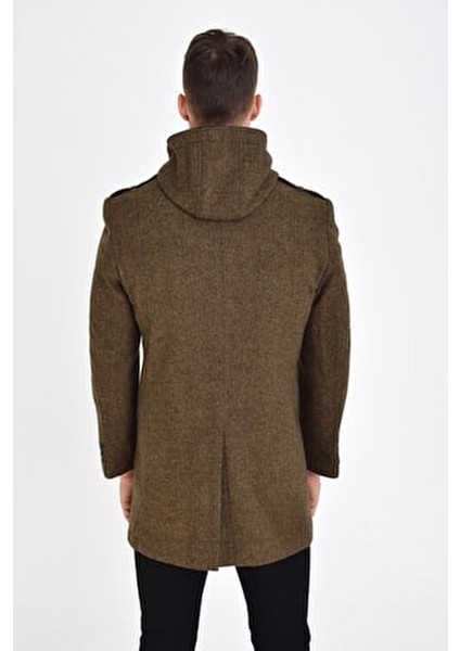 Erkek Taba Yün Karışımlı Desenli Kaşe Kapüşonlu Önü Fermuarlı ve Düğmeli Kaban fırsatları