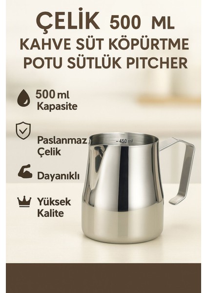 Çelik 500 ml Kahve Süt Köpürtme Potu Sütlük Pitcher MT191 indirimleri