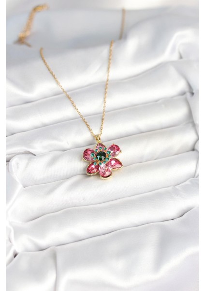 316L Çelik Zincirli Pembe Çiçek Model Kadın Kolye - PRT3500EB09088 fiyatları