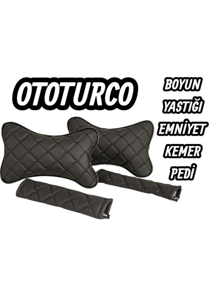 Her Araca Uyumlu Ototurco Yastık Boyunluk 2ADET+2 Adet Emniyet Kemer Pedi(4parça Set)