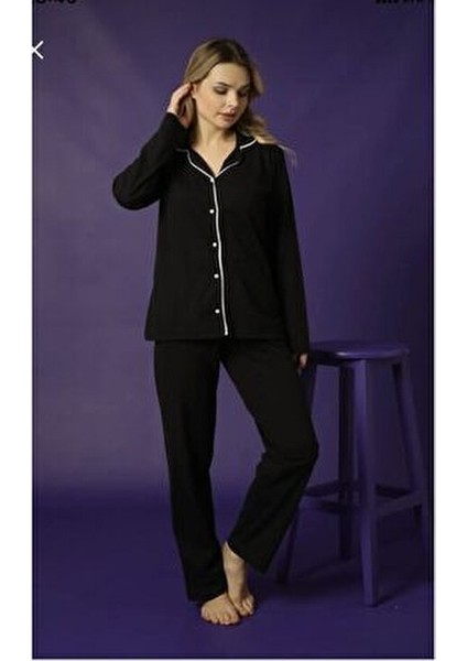 Ercan Gömlek Uzun Kol Siyah Pijama Takımı