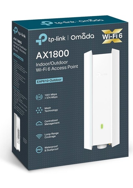 Tp-Lınk Omada EAP610-OUTDOOR AX1800 Dual Band Wıfı6 1xgbıt RJ45 574MBPS/2.4GHZ/1201MBPS/5GHZ Access Poınt (Adaptörlü)