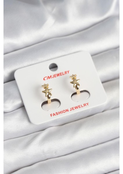 Pirinç Gold Renk Yıldız Kadın Küpe - PRT3500EB09077