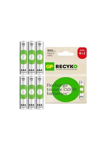 Recyko 950MAH Aaa Ince Kalem 6 Adet Ni-Mh Şarjlı Pil 1.2 Volt
