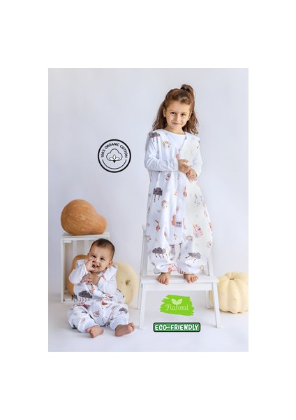 Organik Pamuk Pazen Kışlık Uyku Tulumu, Unicorn Desenli Çocuk ve Bebek Tulumu