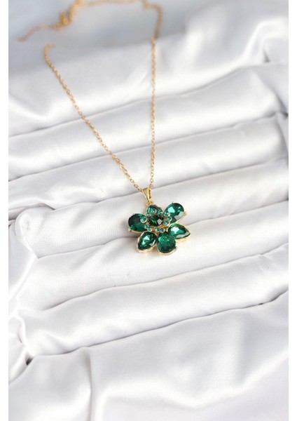316L Çelik Zincirli Yeşil Çiçek Model Kadın Kolye - PRT3500EB09087 fiyatları