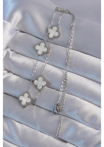 316L Çelik Gümüş Renk Beyaz Sedefli Yonca Kolye - PRT3500EB08913 fiyatları