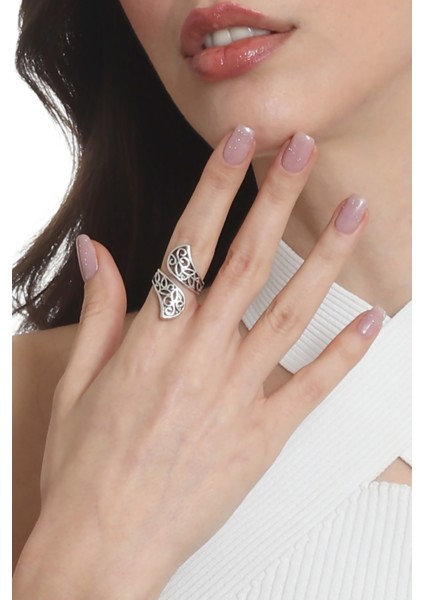 Kadın Antik Gümüş Kaplama Dolama Formlu Ayarlanabilir Yaprak Yüzük fiyatları