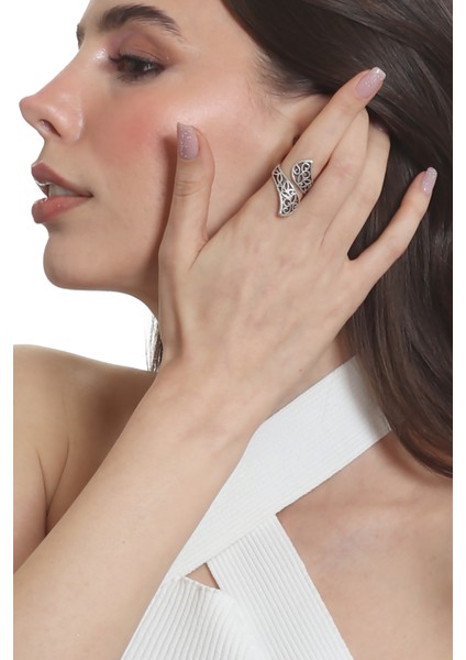 Kadın Antik Gümüş Kaplama Dolama Formlu Ayarlanabilir Yaprak Yüzük modelleri