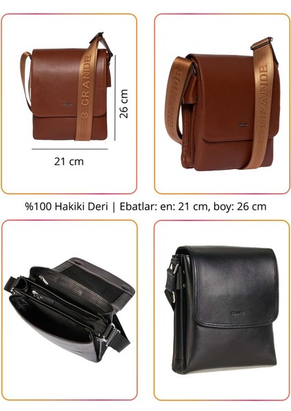 Hakiki Deri Erkek Postacı Çantası Siyah 4261