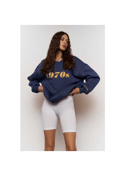 Mcllctn 1970S Indigo Oversize Unisex Sweatshirt modelleri