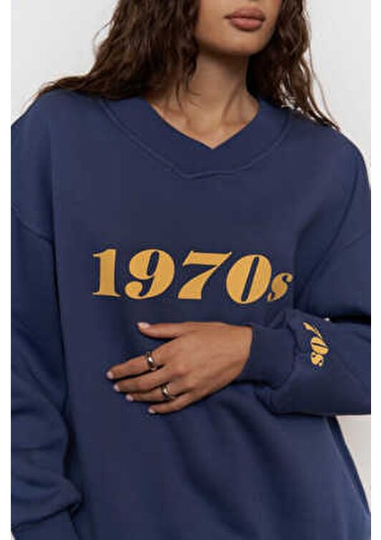 Mcllctn 1970S Indigo Oversize Unisex Sweatshirt indirimleri