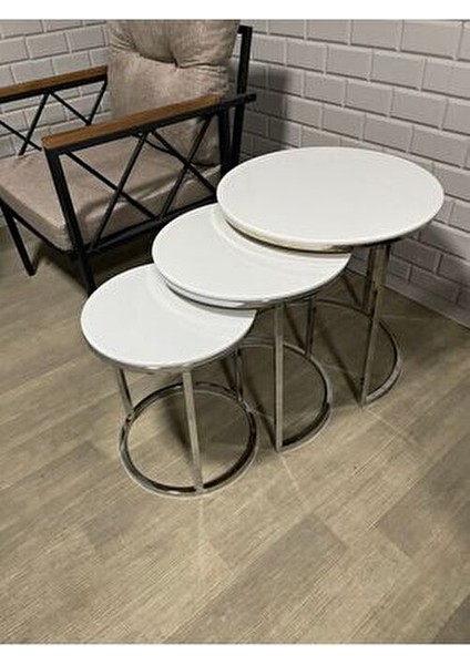 Gümüş Metal Parlak Beyaz Mdf Tabla Zigon Sehpa modelleri