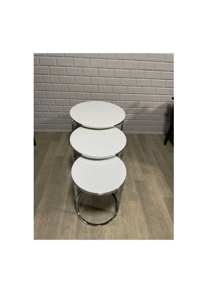 Gümüş Metal Parlak Beyaz Mdf Tabla Zigon Sehpa fırsatları