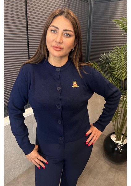 Ayıcık Detaylı Lacivert Kısa Triko Hırka