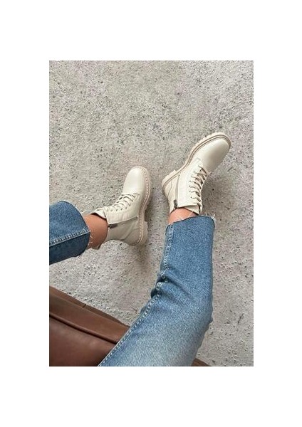 Virgina Kadın Hakiki Deri Postal Bot Bej modelleri