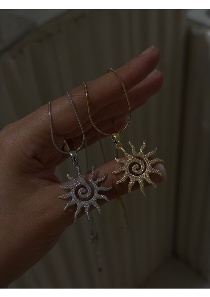 Kadın Çelik Zirkon Taşlı Güneş Kolye modelleri