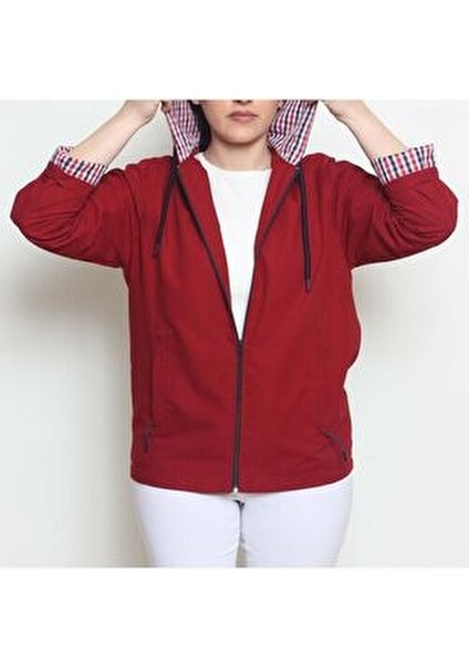 Kadın Kapüşonlu Yağmurluk & Rüzgarlık Kırmızı Düz Kumaş Regular Kalıp indirimleri