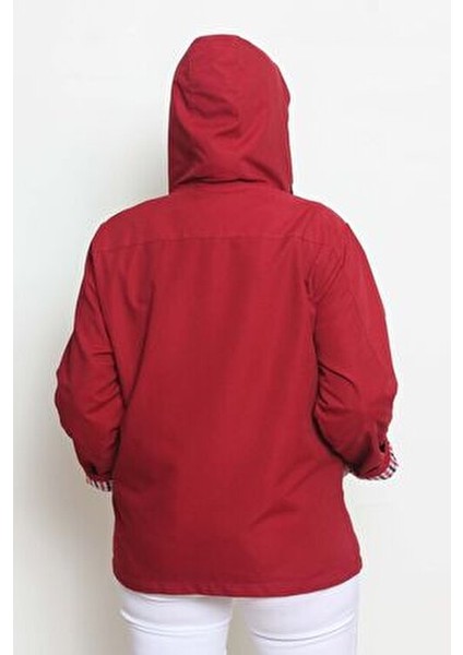 Kadın Kapüşonlu Yağmurluk & Rüzgarlık Kırmızı Düz Kumaş Regular Kalıp