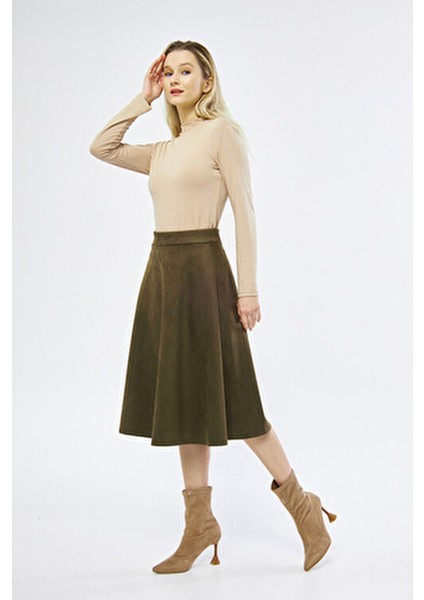 Midi Boy Kloş Etek Kadın Süet Kumaşla Rahat Kullanım İçin Tasarlandı indirimleri