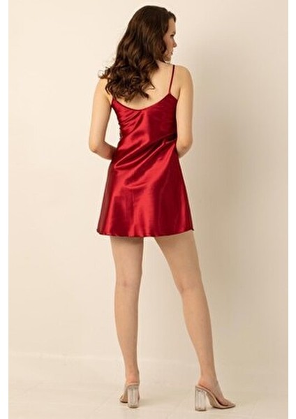 Ince Askılı Mini Saten Gecelik