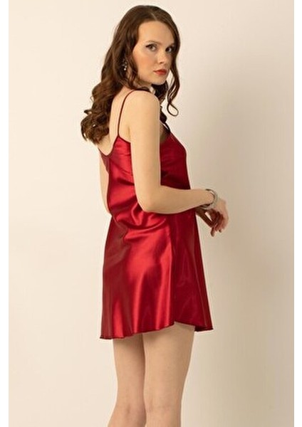 Ince Askılı Mini Saten Gecelik