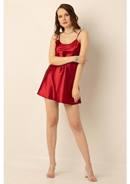 Ince Askılı Mini Saten Gecelik