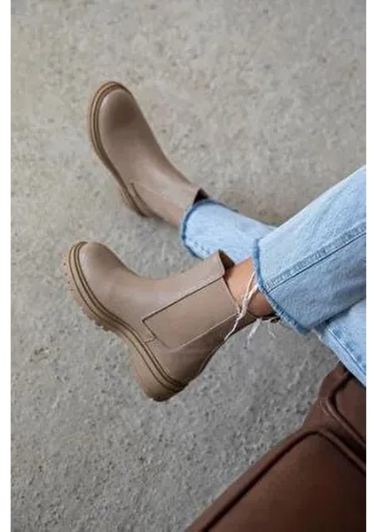 Helen Kadın Lastik Detay Hakiki Deri Postal Bot Vizon