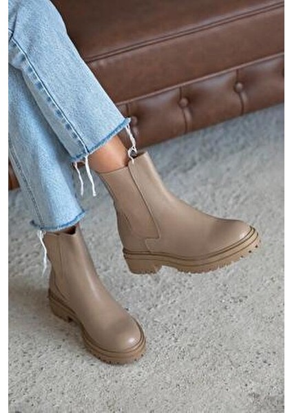 Helen Kadın Lastik Detay Hakiki Deri Postal Bot Vizon fiyatları