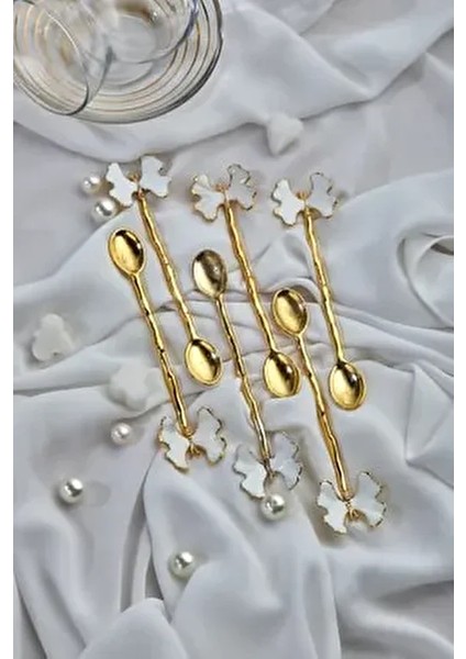 6 Adet Kelebek Model Çay Kaşığı Beyaz Bav