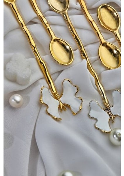 6 Adet Kelebek Model Çay Kaşığı Beyaz Bav modelleri