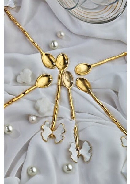 6 Adet Kelebek Model Çay Kaşığı Beyaz Bav