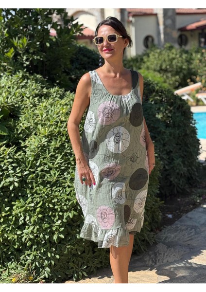 YG205010 Italyan Coton Elbise Haki