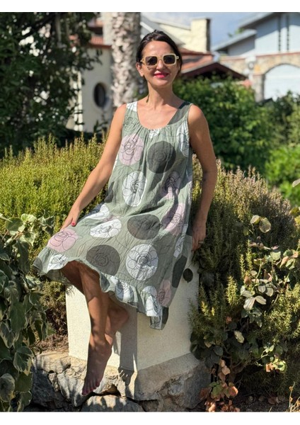 YG205010 Italyan Coton Elbise Haki fırsatları