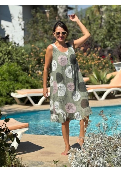 YG205010 Italyan Coton Elbise Haki indirimleri