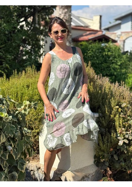 YG205010 Italyan Coton Elbise Haki