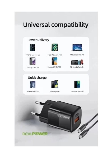 33W Gan Siyah Seyahat Hızlı Şarj Aleti + Type-C Den Type-C Kablo RP-CG33CB