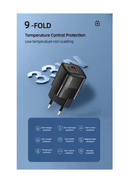 33W Gan Siyah Seyahat Hızlı Şarj Aleti + Type-C Den Type-C Kablo RP-CG33CB fiyatları