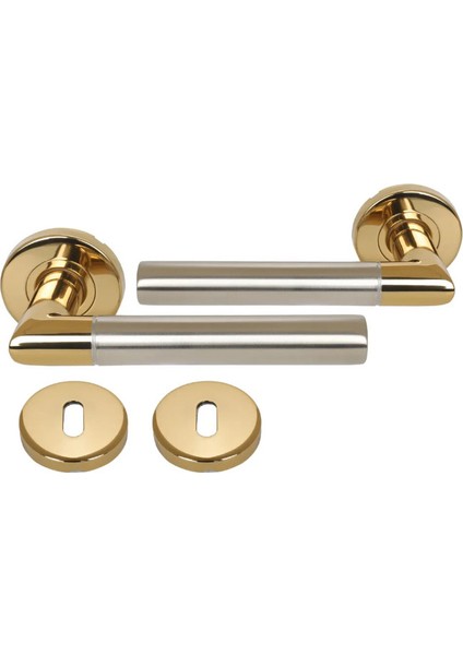 Vega Gold Saten Oda Tipi Rozetli Paslanmaz Kapı Kolu Takım