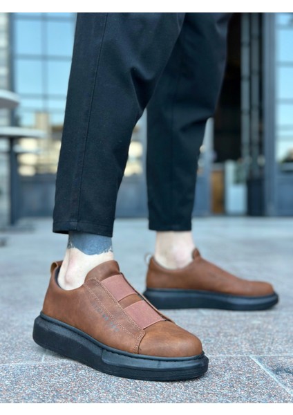 ET0307 Kalın Yüksek Taban Çift Bant Taba Siyah Erkek Ayakkabı modelleri