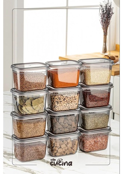 12'li Büyük Boy Plastik Kapak Dikdörtgen Saklama Kabı Seti Etiketli 800 ml Antrasit modelleri