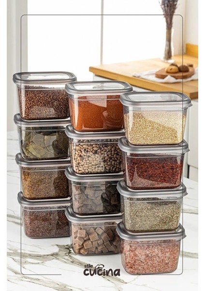 12'li Büyük Boy Plastik Kapak Dikdörtgen Saklama Kabı Seti Etiketli 800 ml Antrasit fırsatları