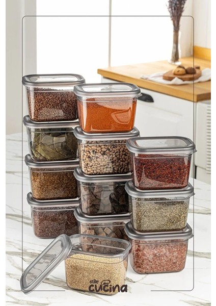 12'li Büyük Boy Plastik Kapak Dikdörtgen Saklama Kabı Seti Etiketli 800 ml Antrasit indirimleri