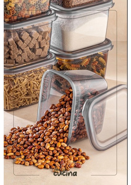 12'li Büyük Boy Plastik Kapak Dikdörtgen Saklama Kabı Seti Etiketli 800 ml Antrasit