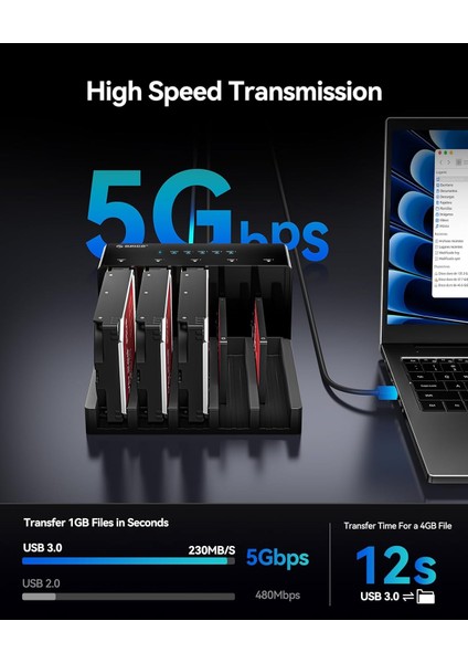 6558US3-C 5x 2.5"/3.5" Sata HDD Yuva, MAX.5X18TB Desteği,tak&çalıştır,kolay Kurulum Disk Istasyonu (6558US3-C ) fırsatları