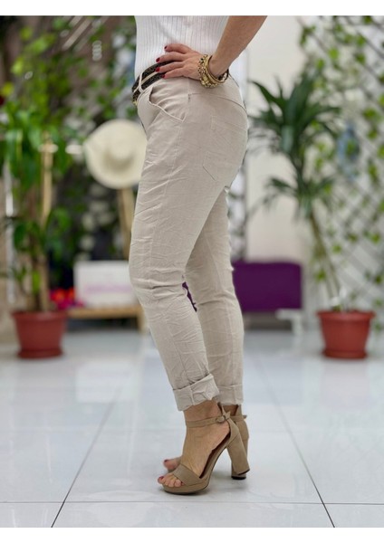 NC21358 Italyan Coton Pantolon Krem modelleri